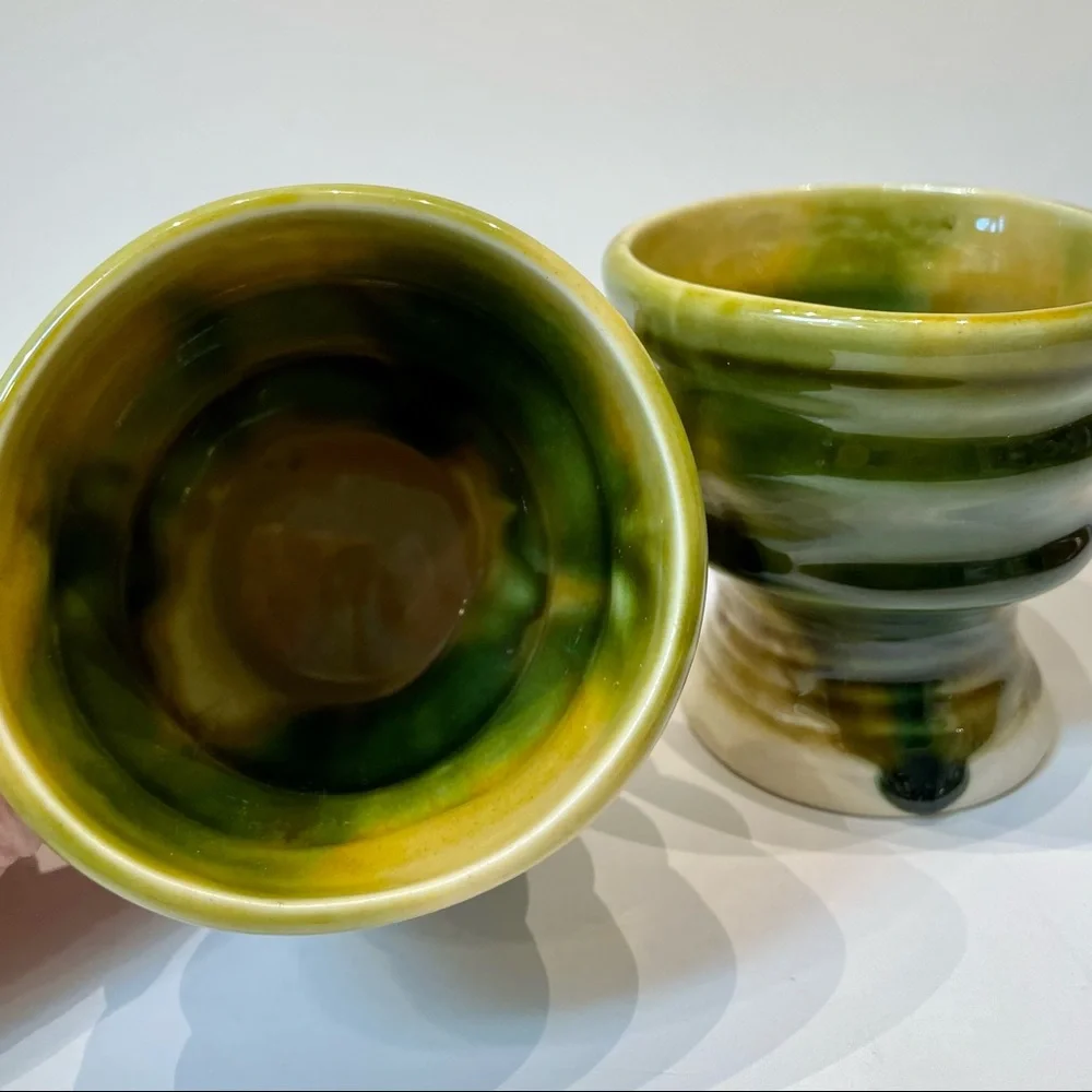 👵🏻~~~SOLD‼️~~~Irish Stoneware Cups Set of 2 Handmade / Painted Dripped Glaze - Picture 4 of 5